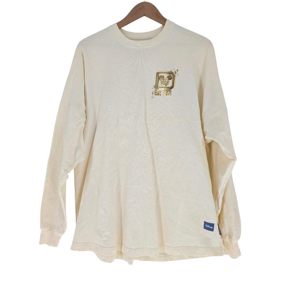 Disney Spirit Jersey Walt Disney World Cream Gold Glitter Puff Print Mens Medium